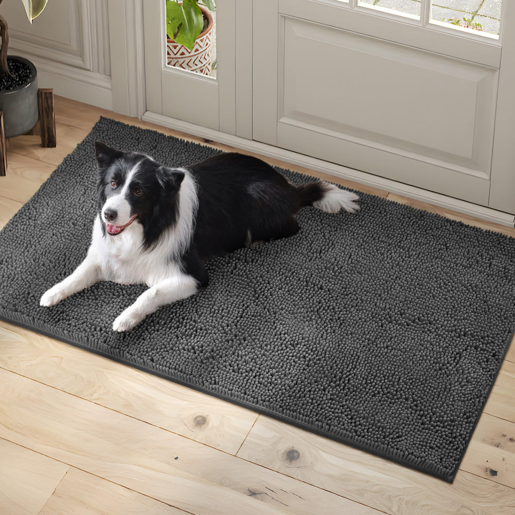 100pointONE Dog Door Mat Indoor Entrance 60x36 – Absorbent, Non-Slip, Soft Chenille