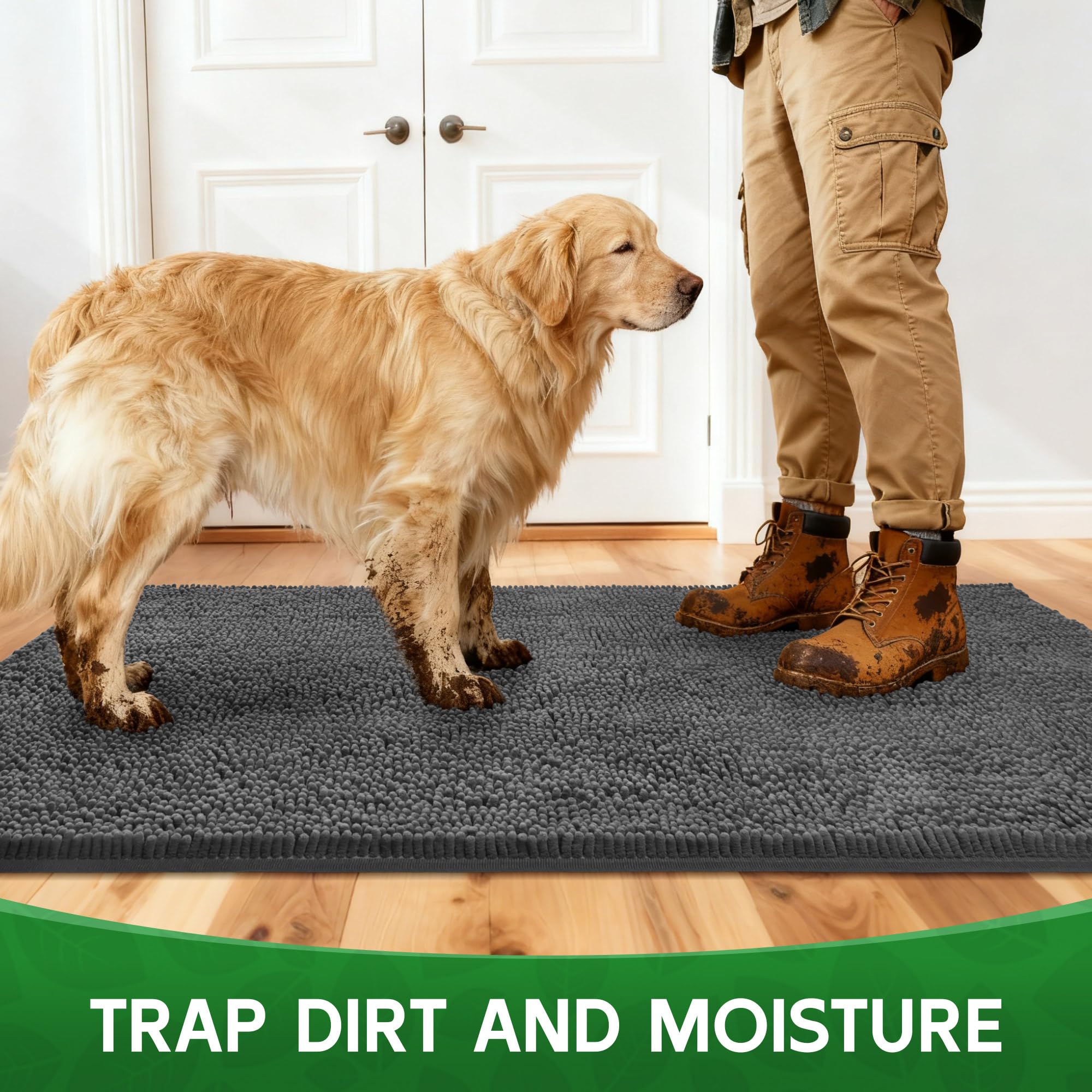 100pointONE Dog Door Mat Indoor Entrance 60x36 – Absorbent, Non-Slip, Soft Chenille