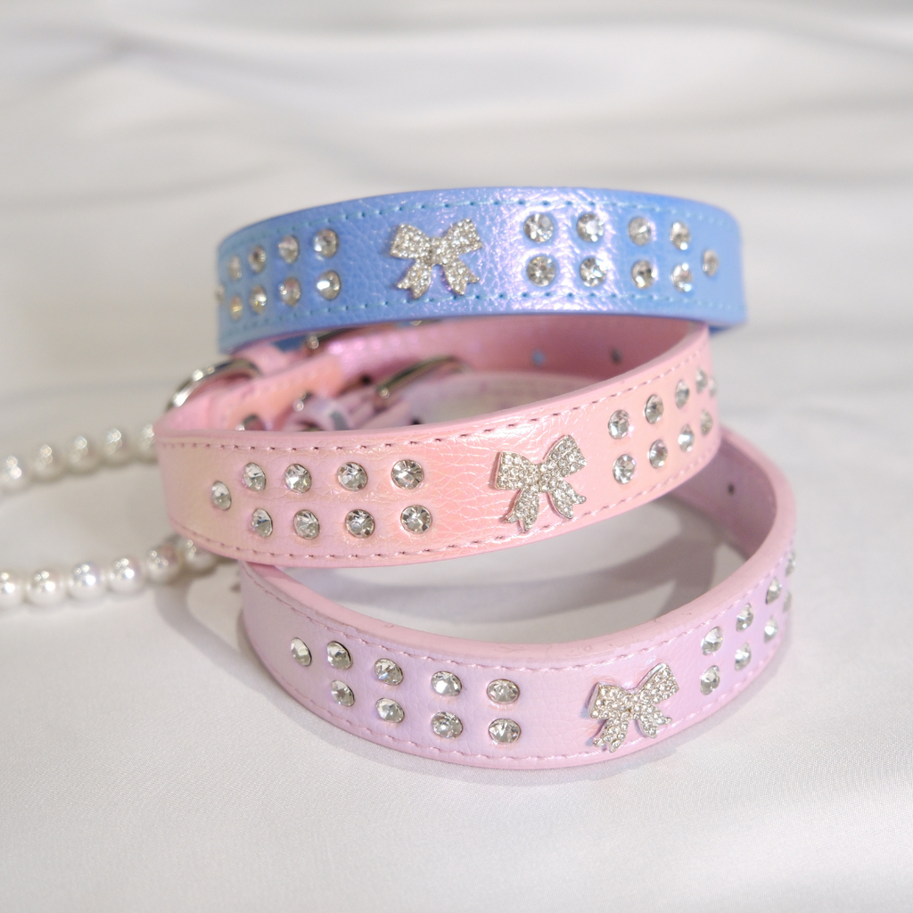 Elegant Light Purple Dog Collar with Rhinestone Bow – XS/S/M Adjustable
