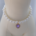 Royal Pearl Pet Necklace – Lavender Heart Charm | Chic & Cute Pet Jewelry
