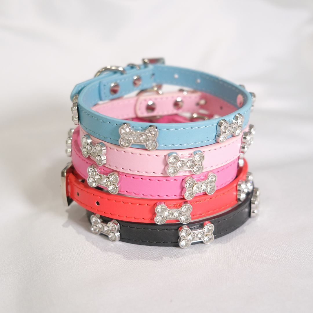 Red Rhinestone Bone Dog Collar