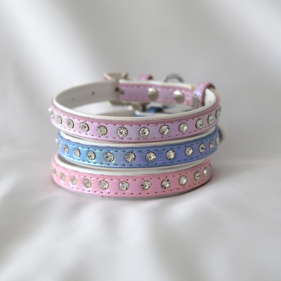 Lavender Sparkle Dog Collar – Pastel Faux Leather with Rhinestones
