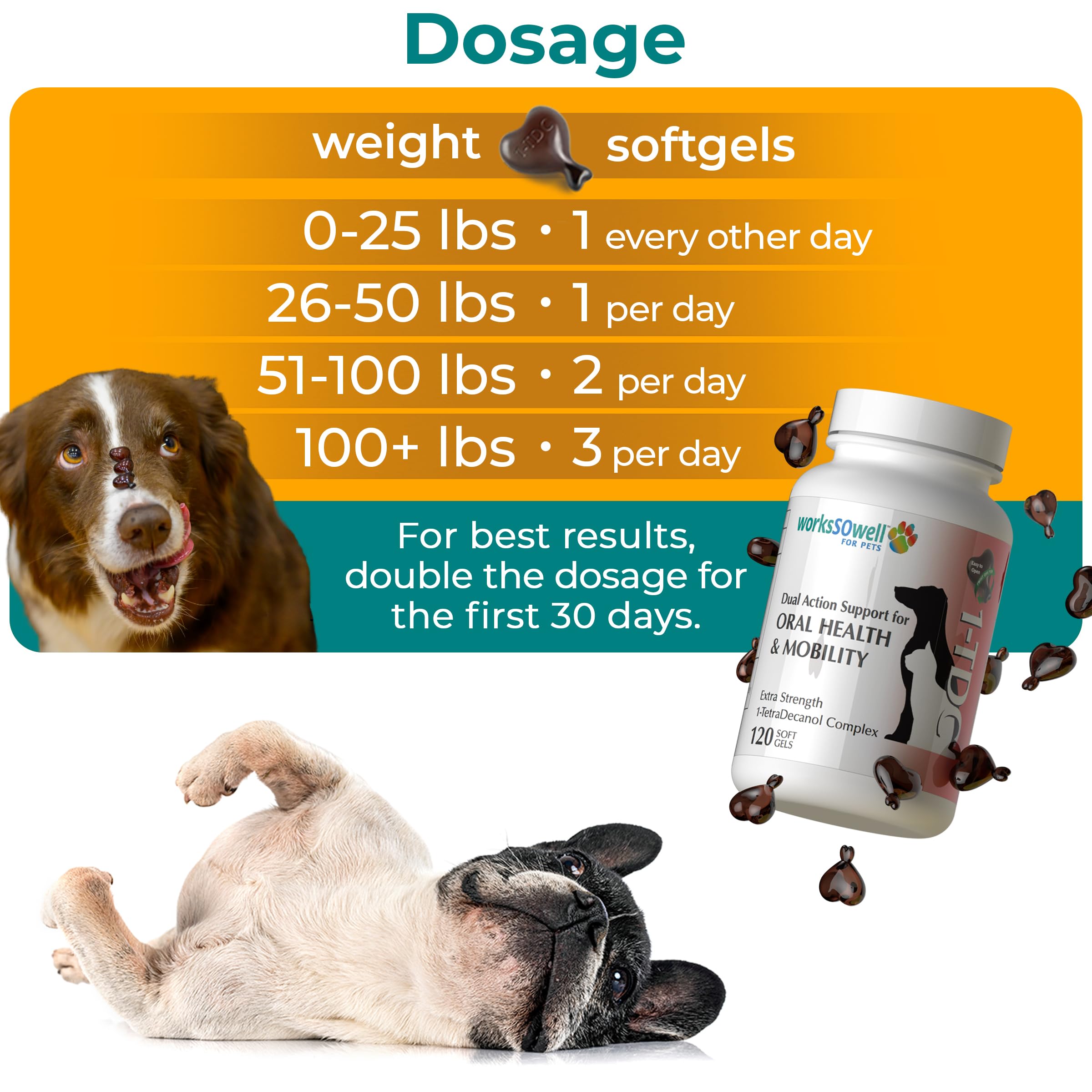 1-TDC WorksSoWell Dual Action Joint Supplement for Dogs & Cats - Mobility, Oral Health & Stamina (120ct)