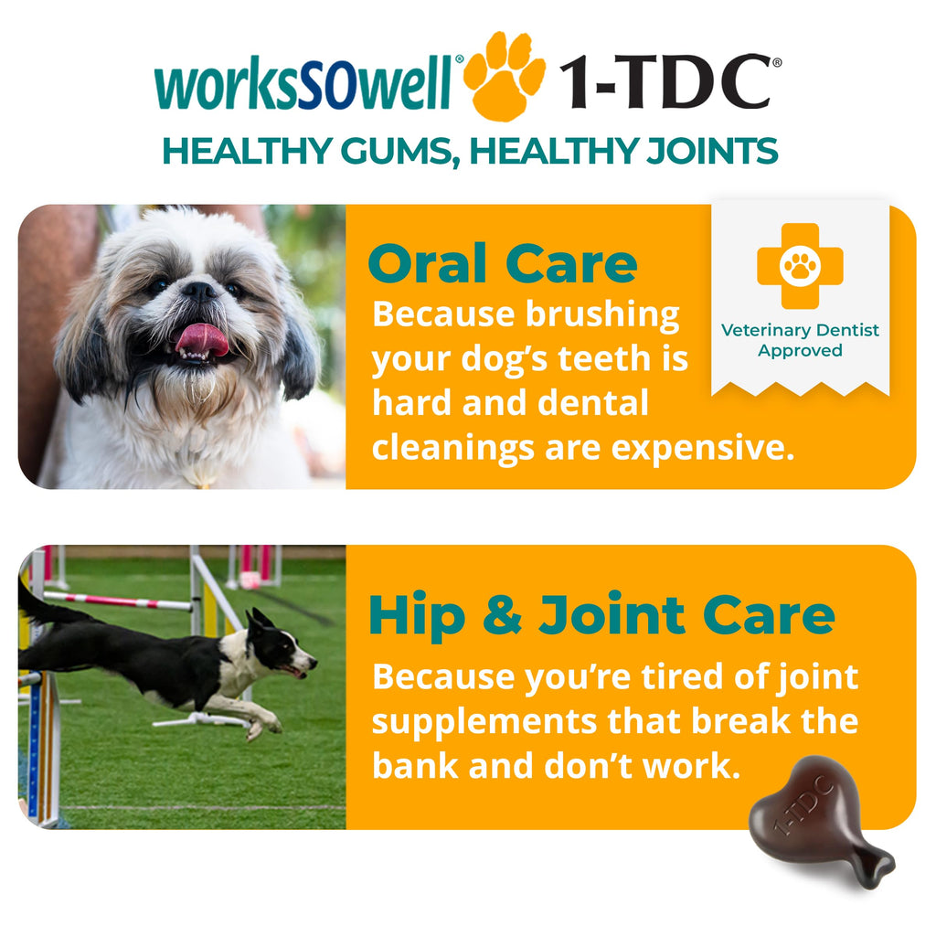 1-TDC WorksSoWell Dual Action Joint Supplement for Dogs & Cats - Mobility, Oral Health & Stamina (120ct)