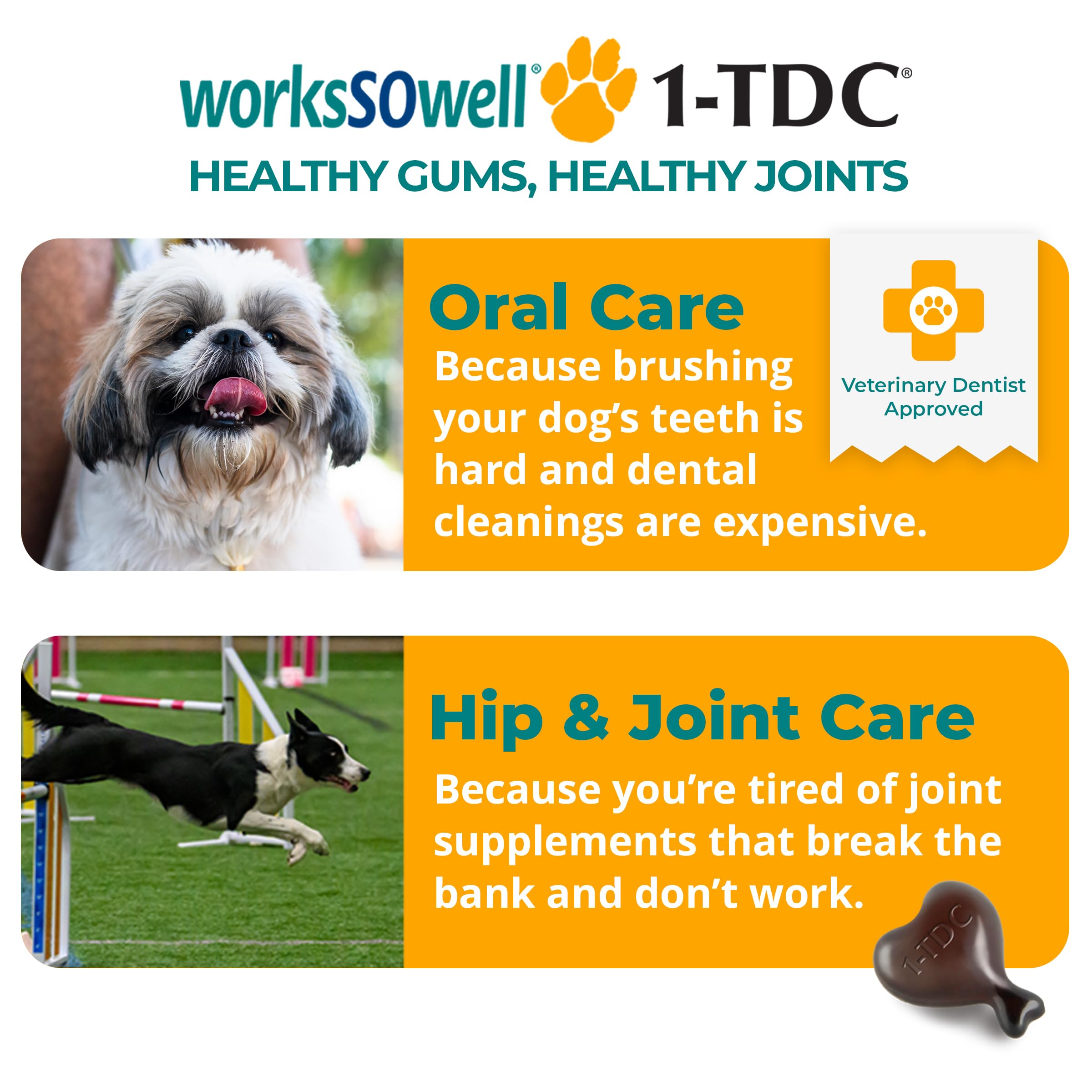 1-TDC WorksSoWell Dual Action Joint Supplement for Dogs & Cats - Mobility, Oral Health & Stamina (120ct)