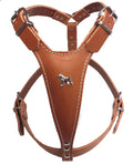 Brown Leather Dog Harness with Jack Russell Head Motif