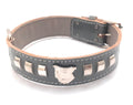 1.5" Grey Leather Dog Collar with Decorative Design and Staffy Badge