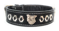 1.5" Staffy Leather Dog Collar with Decorative Design and Staffordshire Bull Terrier Badge