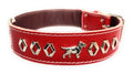 1.5" Red Leather Dog Collar with Decorative Design and English Bull Terrier Badges
