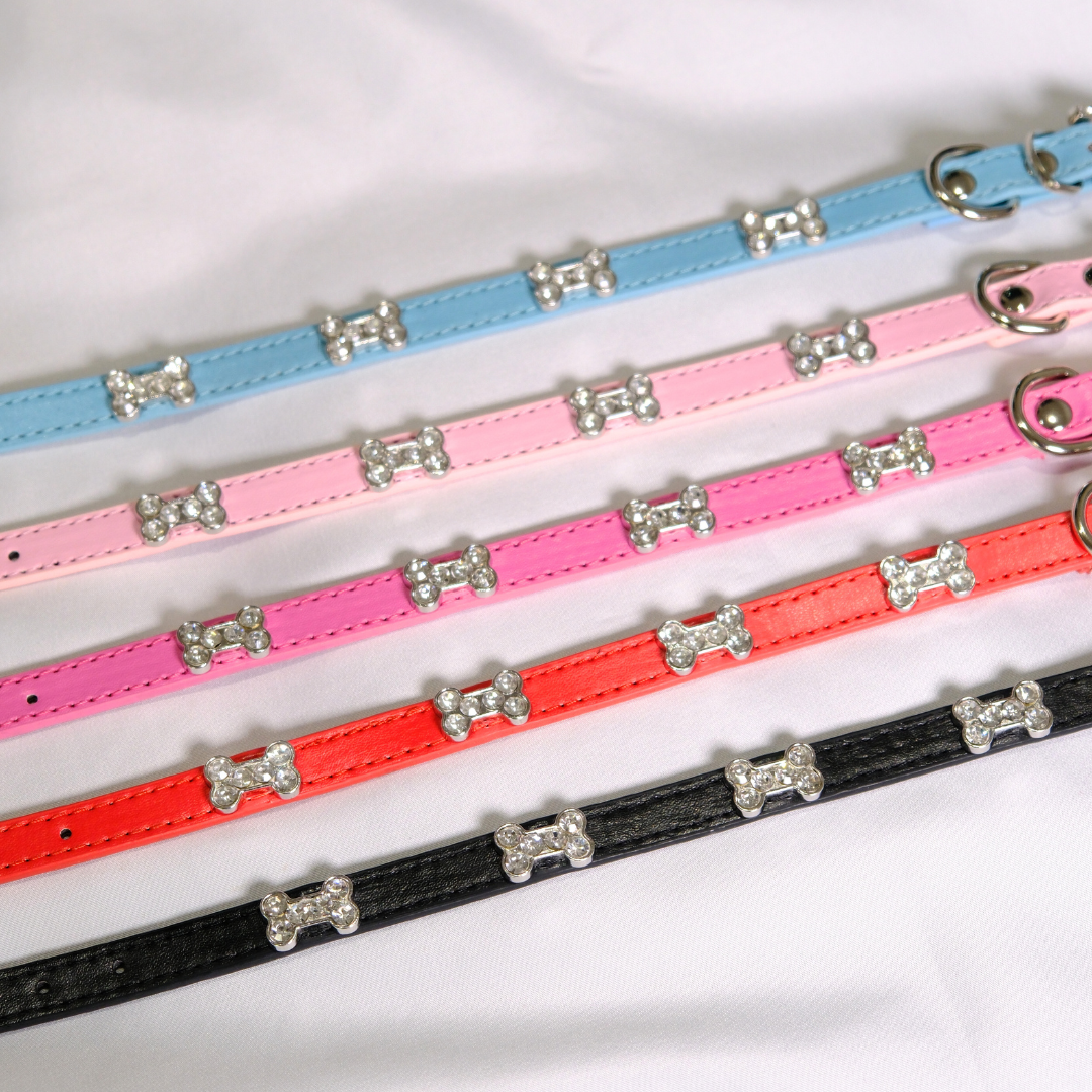 Hot Pink Rhinestone Bone Dog Collar