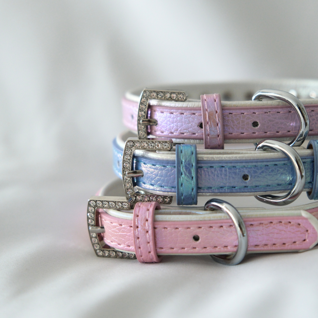 Sparkle Rhinestone Dog Collar – Glossy Pink Faux Leather for Glamorous Pets