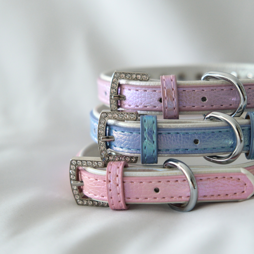 Lavender Sparkle Dog Collar – Pastel Faux Leather with Rhinestones