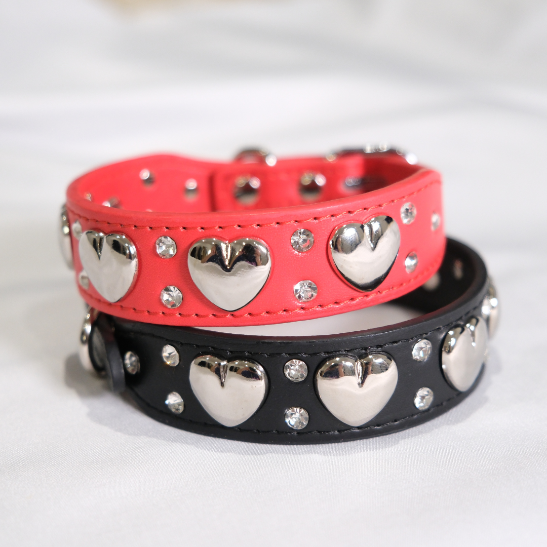 Red Dog Collar with Silver Heart