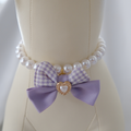 Princess Pearl Pet Necklace – Lavender Bow with Heart Charm | Pastel Pet Jewelry for Dogs & Cats