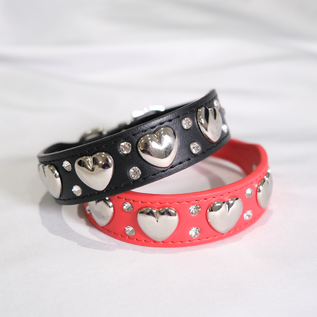 Red Dog Collar with Silver Heart