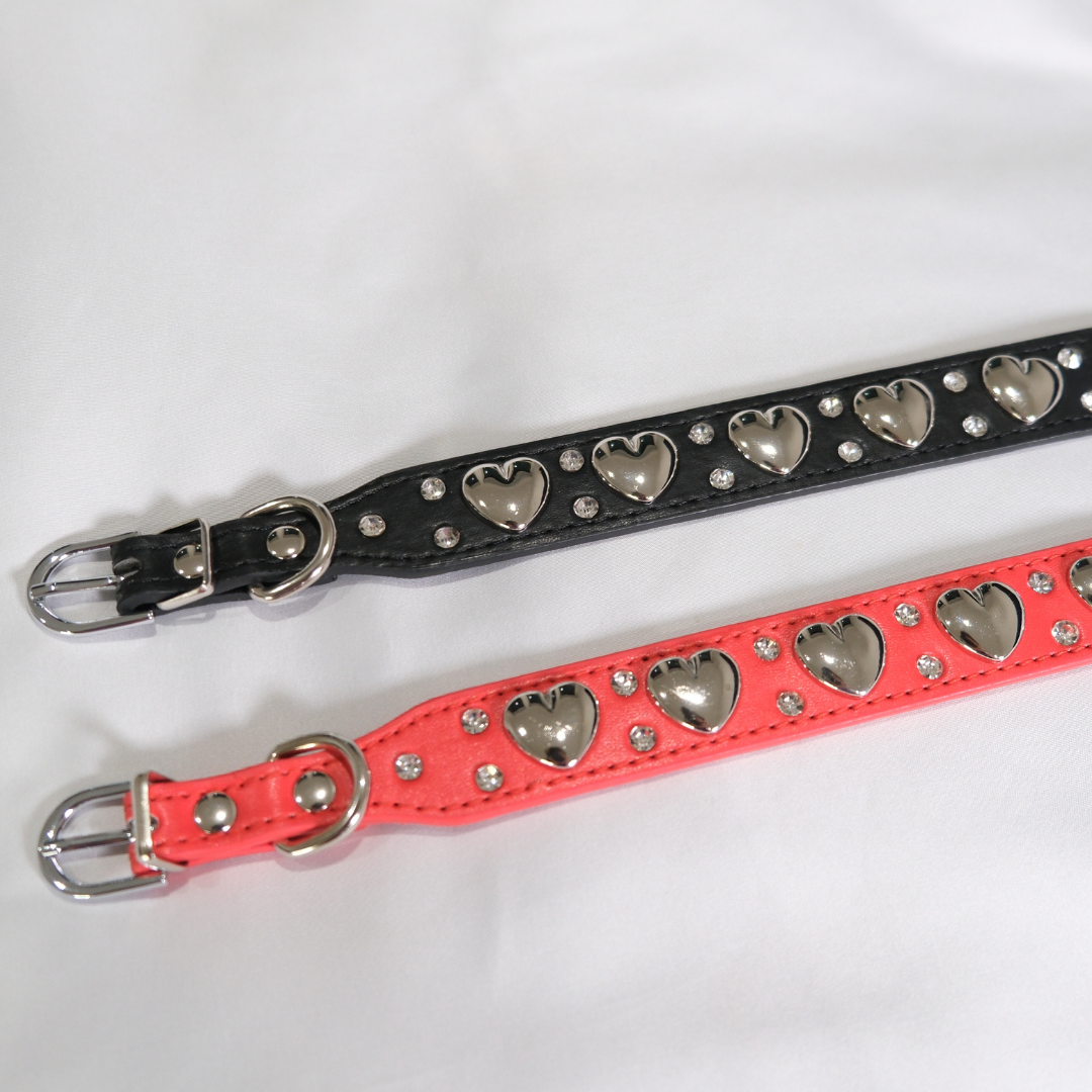 Red Dog Collar with Silver Heart