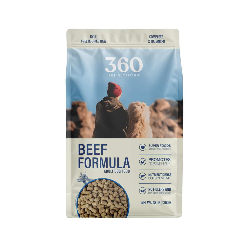 360 Pet Nutrition Freeze-Dried Raw Dog Food – Beef Recipe with Liver & Organs, Grain-Free, USA Made