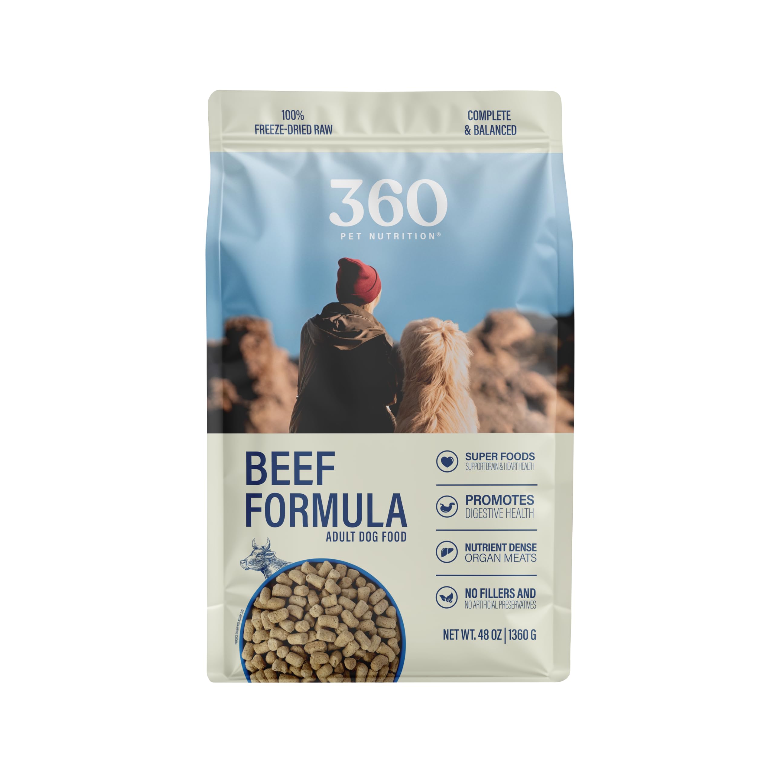 360 Pet Nutrition Freeze-Dried Raw Dog Food – Beef Recipe with Liver & Organs, Grain-Free, USA Made