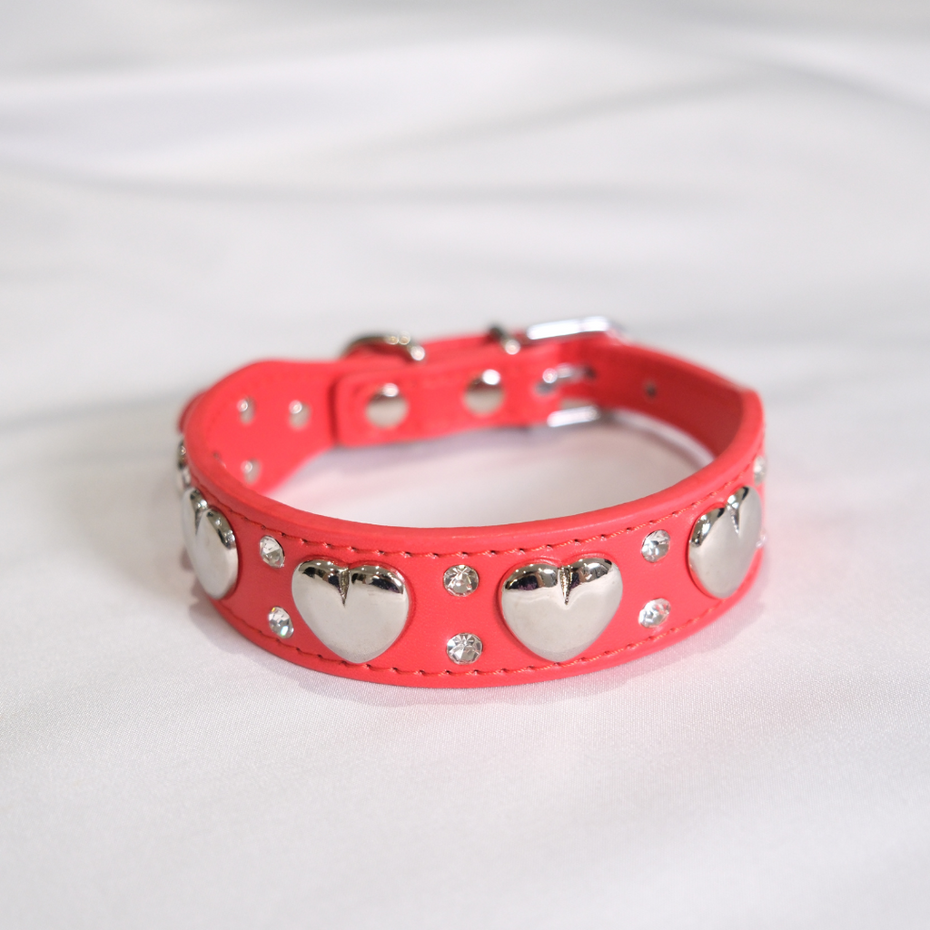 Red Dog Collar with Silver Heart
