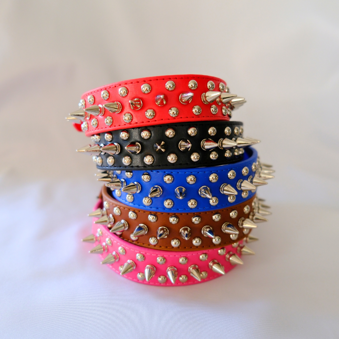 Hot Pink Spiked Dog Collar with Studs – Adjustable XXS to XXXL