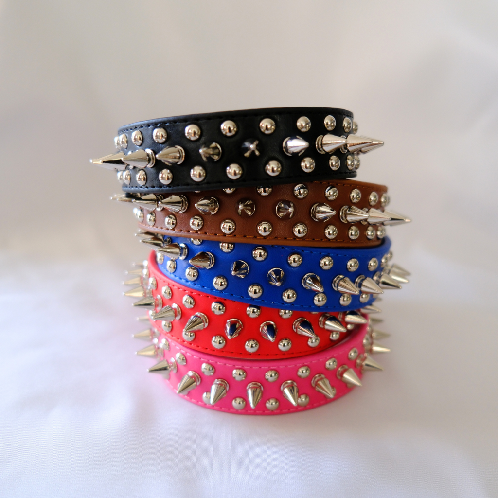 Coffee Brown Spiked Dog Collar with Metal Studs – PU Leather XXS to XXXL