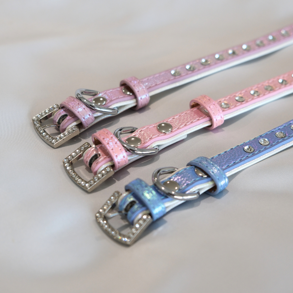 Sparkle Rhinestone Dog Collar – Glossy Pink Faux Leather for Glamorous Pets