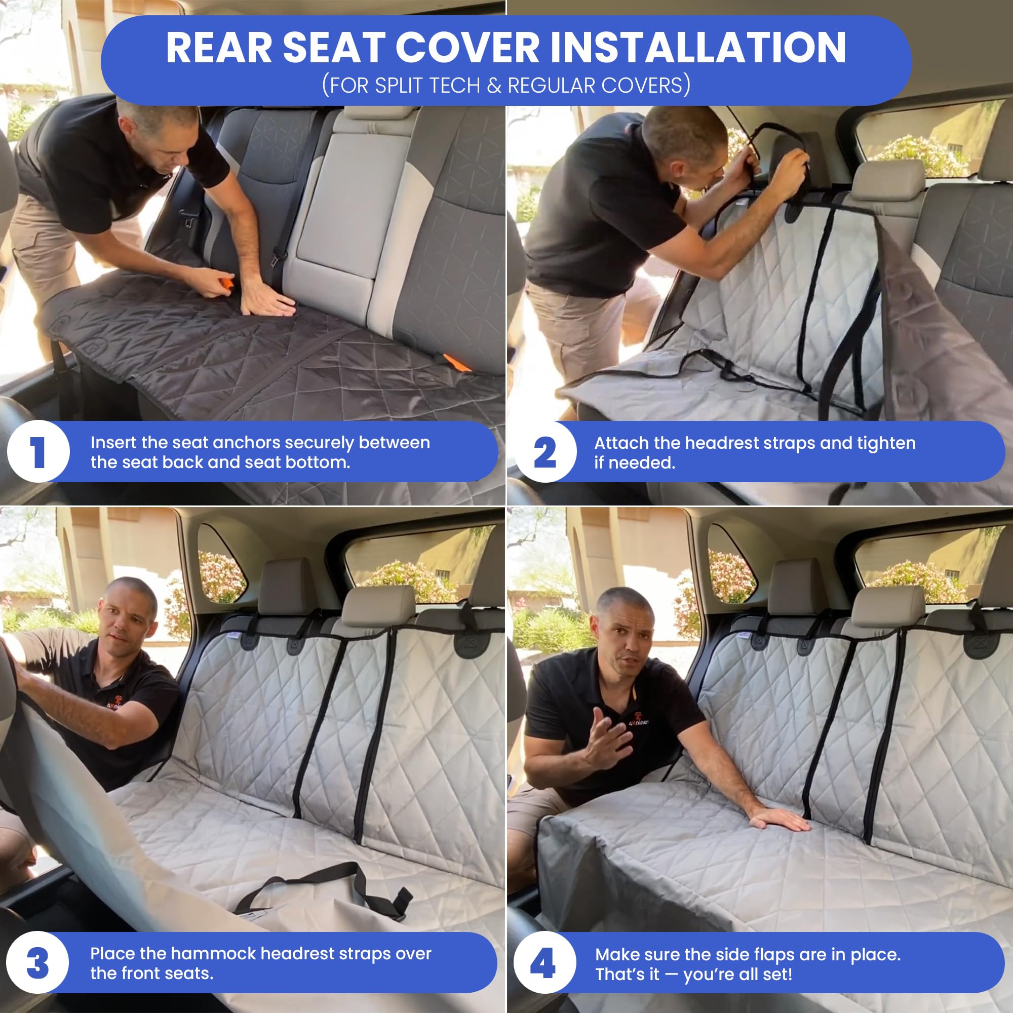4Knines Dog Backseat Cover with Hammock for Cars, SUVs, and Trucks – Waterproof, Non-Slip, Extra Large