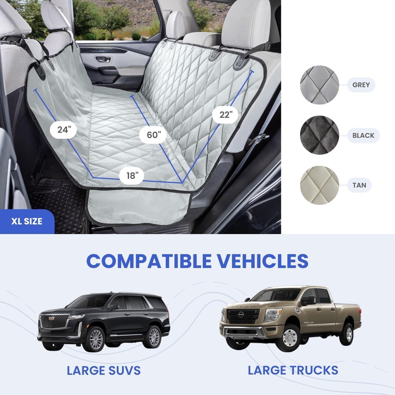 4Knines Dog Backseat Cover with Hammock for Cars, SUVs, and Trucks – Waterproof, Non-Slip, Extra Large