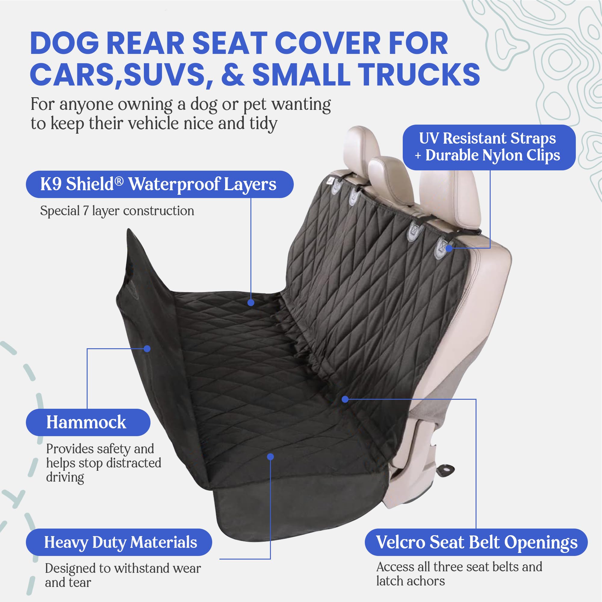 4Knines Dog Backseat Cover with Hammock for Cars, SUVs, and Trucks – Waterproof, Non-Slip, Extra Large