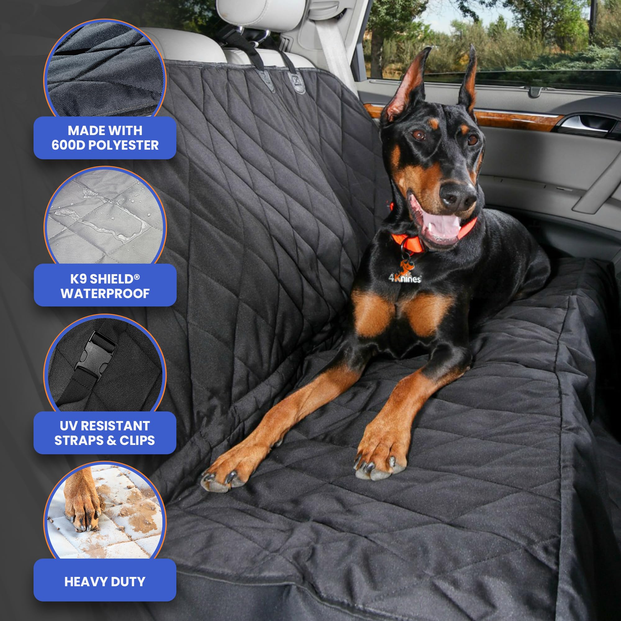 4Knines Dog Backseat Cover with Hammock for Cars, SUVs, and Trucks – Waterproof, Non-Slip, Extra Large