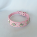 Bling Crystal Flower Dog Collar – Pink Faux Leather with Rhinestones for Glam Pups