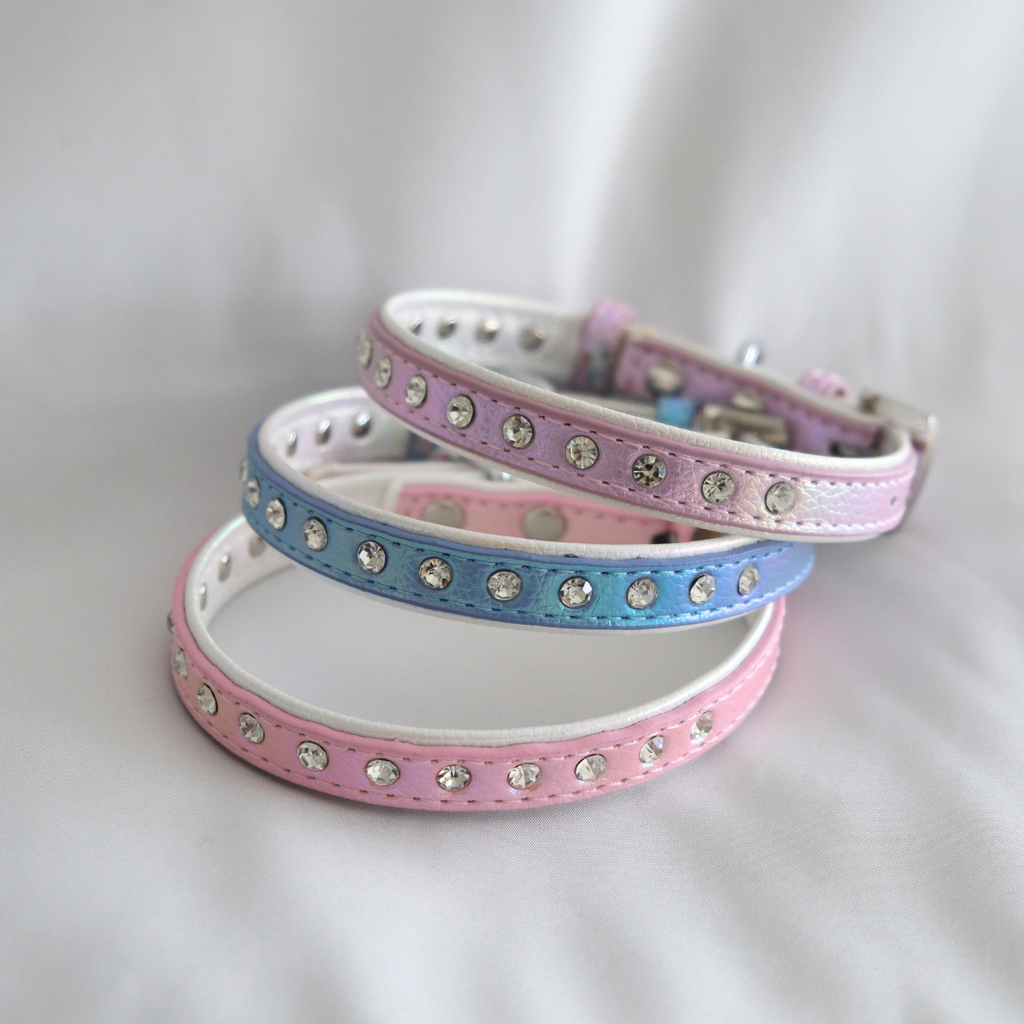 Sparkle Rhinestone Dog Collar – Glossy Pink Faux Leather for Glamorous Pets