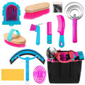 Abbylike 12-Piece Horse Grooming Kit with Organizer Tote Rose Red