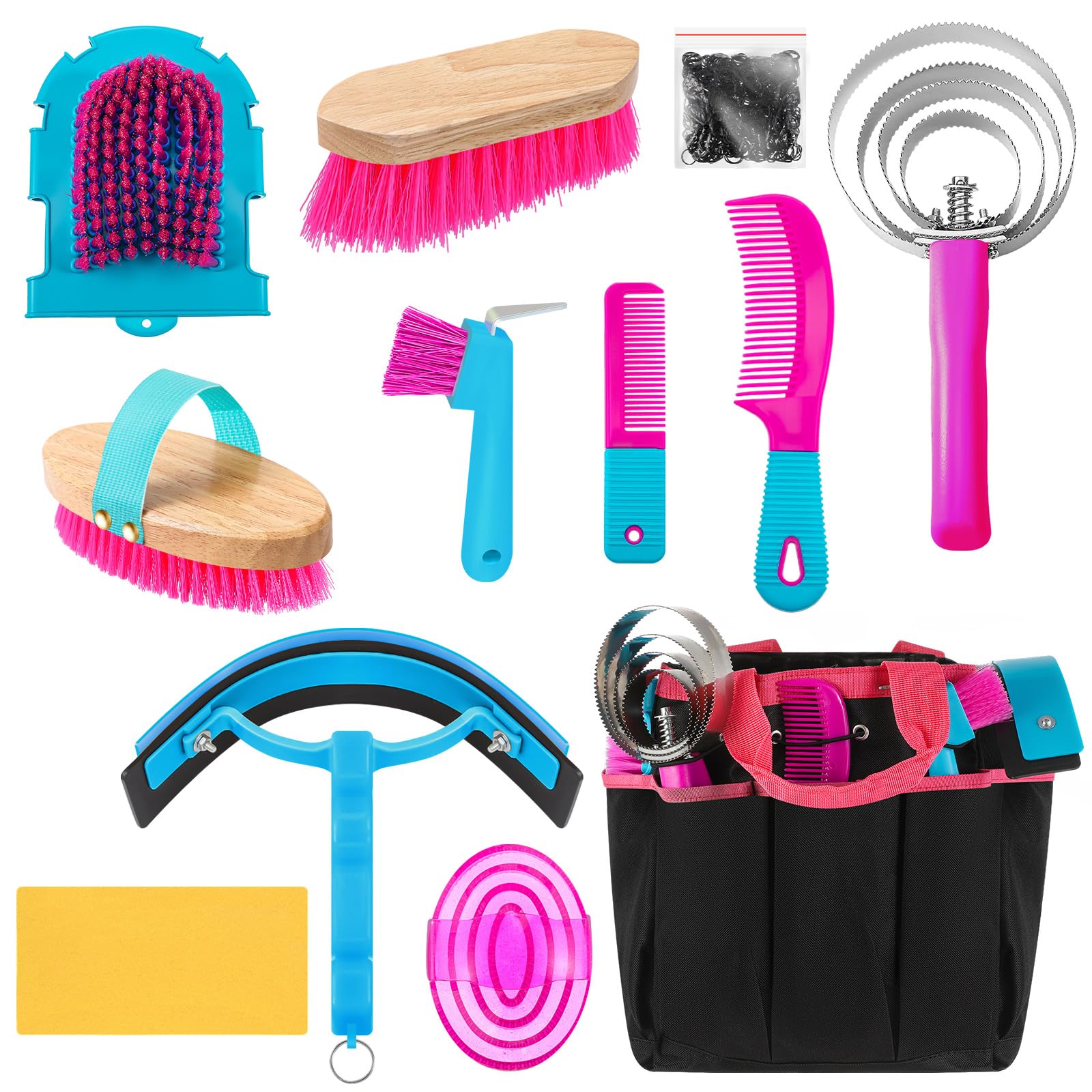 Abbylike 12-Piece Horse Grooming Kit with Organizer Tote Rose Red