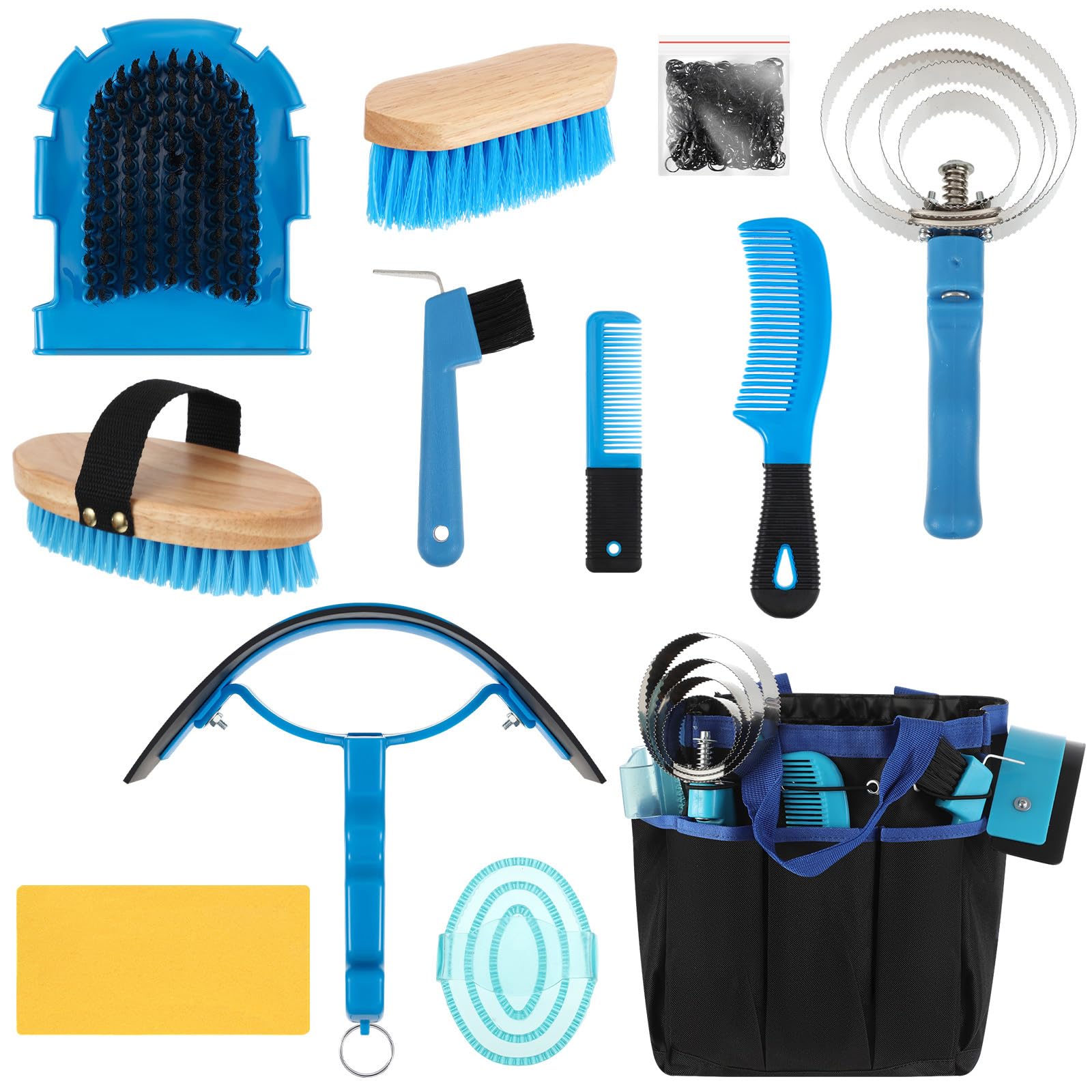 Abbylike 12-Piece Horse Grooming Kit with Organizer Tote Bag – Equine Care Set (Blue)