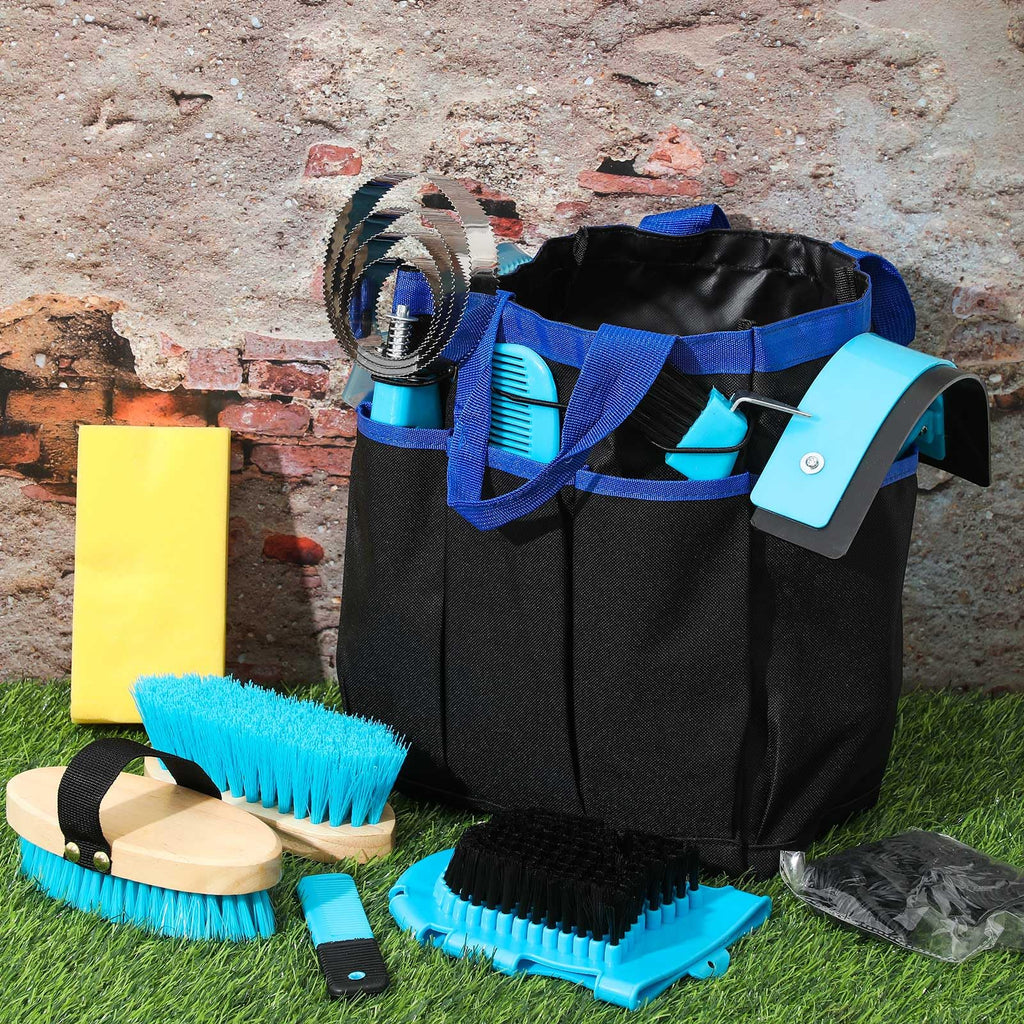 Abbylike 12-Piece Horse Grooming Kit with Organizer Tote Bag – Equine Care Set (Blue)