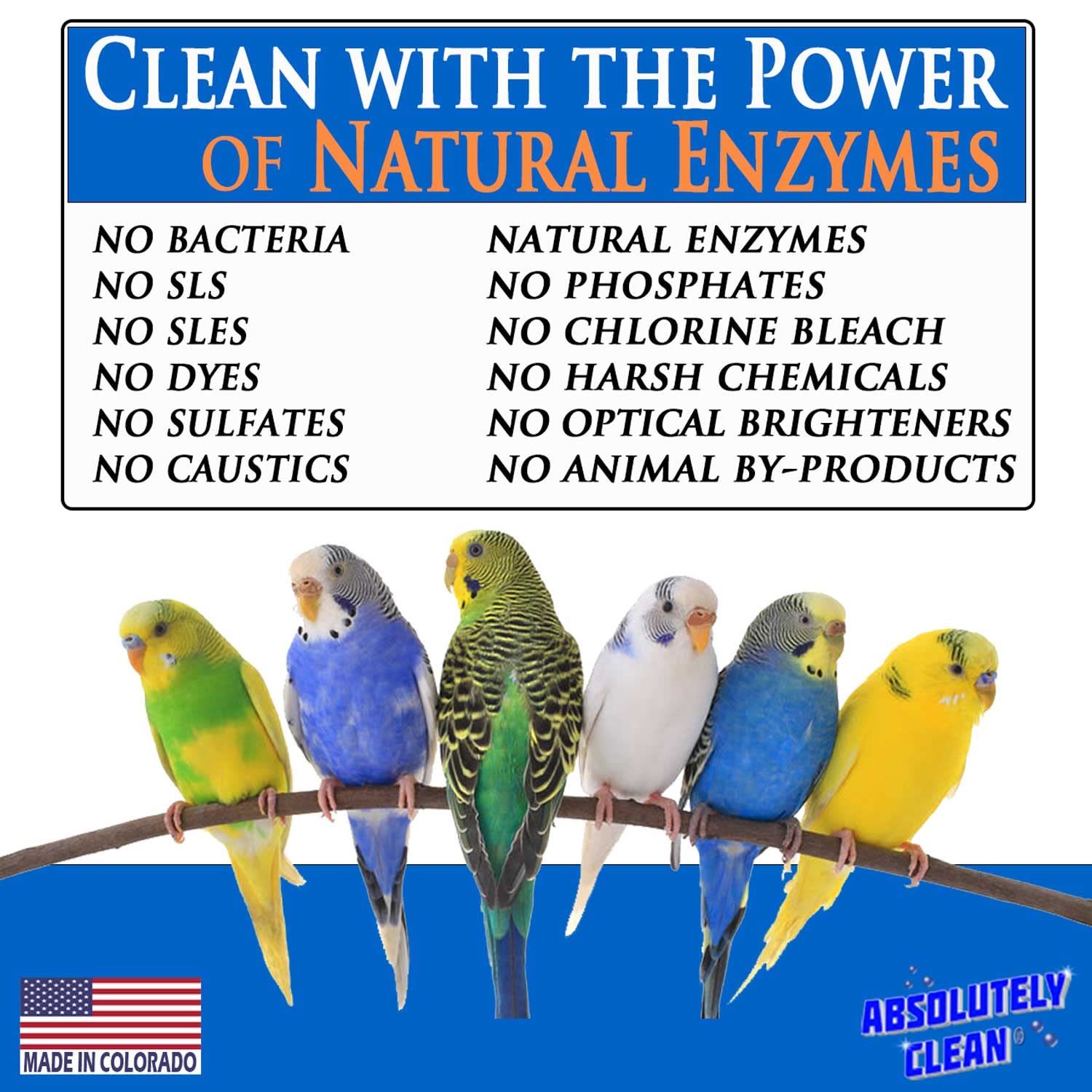 Absolutely Clean Bird Cage Cleaner & Deodorizer – Fragrance Free 128oz Gallon – Made in USA