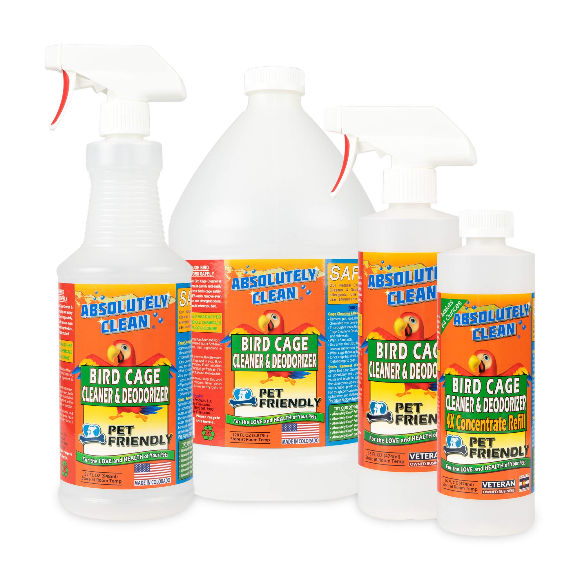 Absolutely Clean Bird Cage Cleaner & Deodorizer – Fragrance Free 128oz Gallon – Made in USA