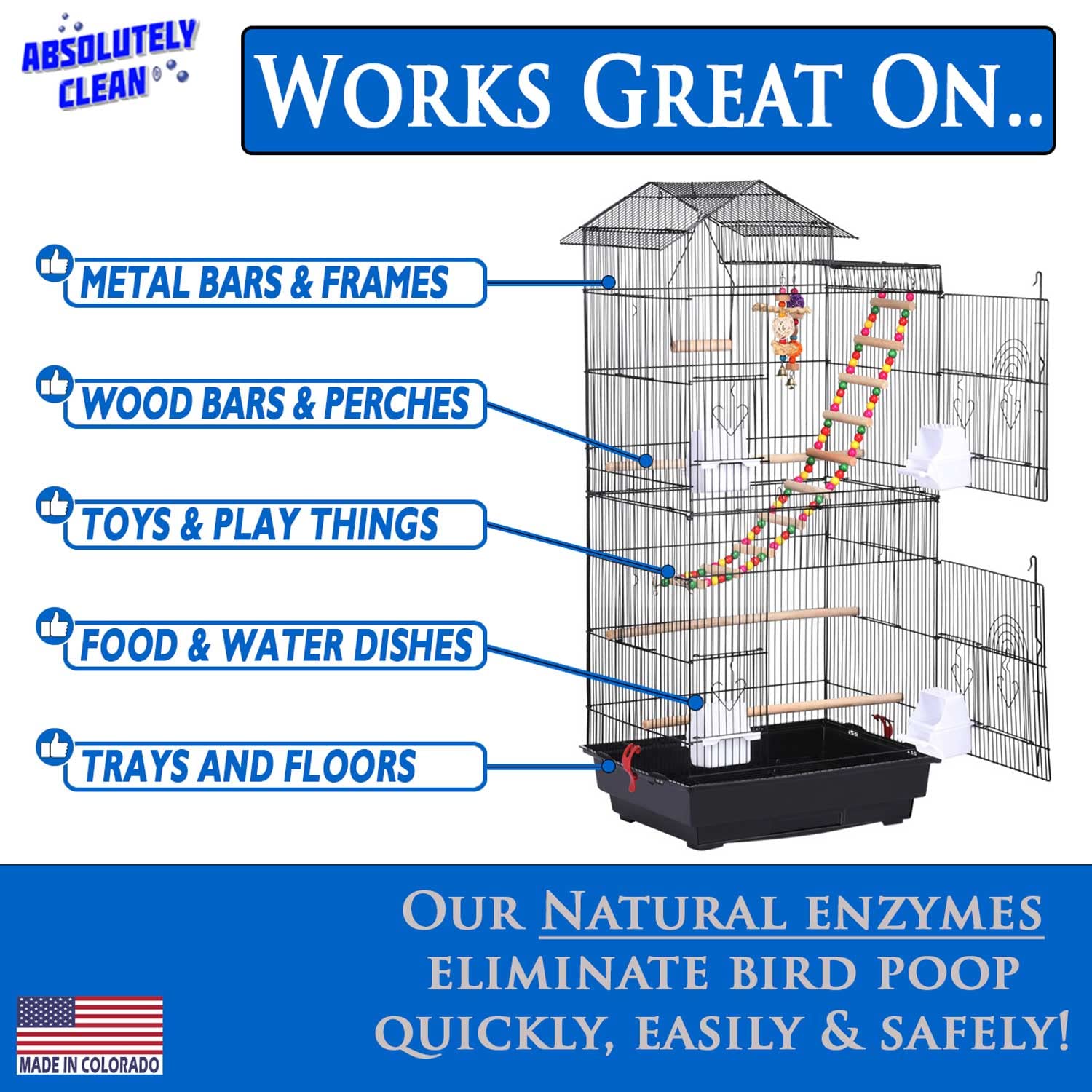 Absolutely Clean Bird Cage Cleaner & Deodorizer – Fragrance Free 128oz Gallon – Made in USA