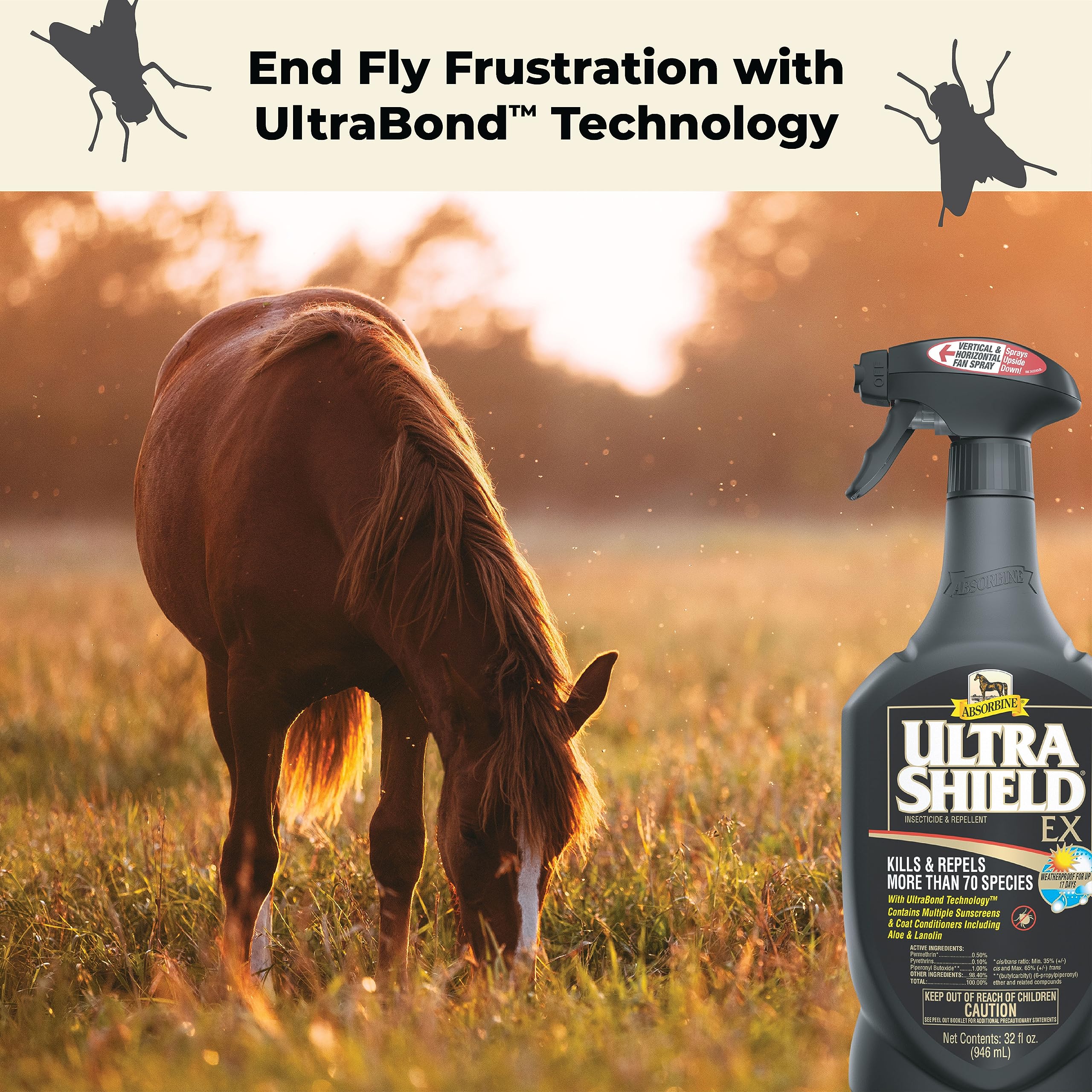 Absorbine UltraShield EX Combo – Sprayer + Refill Insecticide for Horses, Dogs, Premises | Kills & Repels 70+ Insects