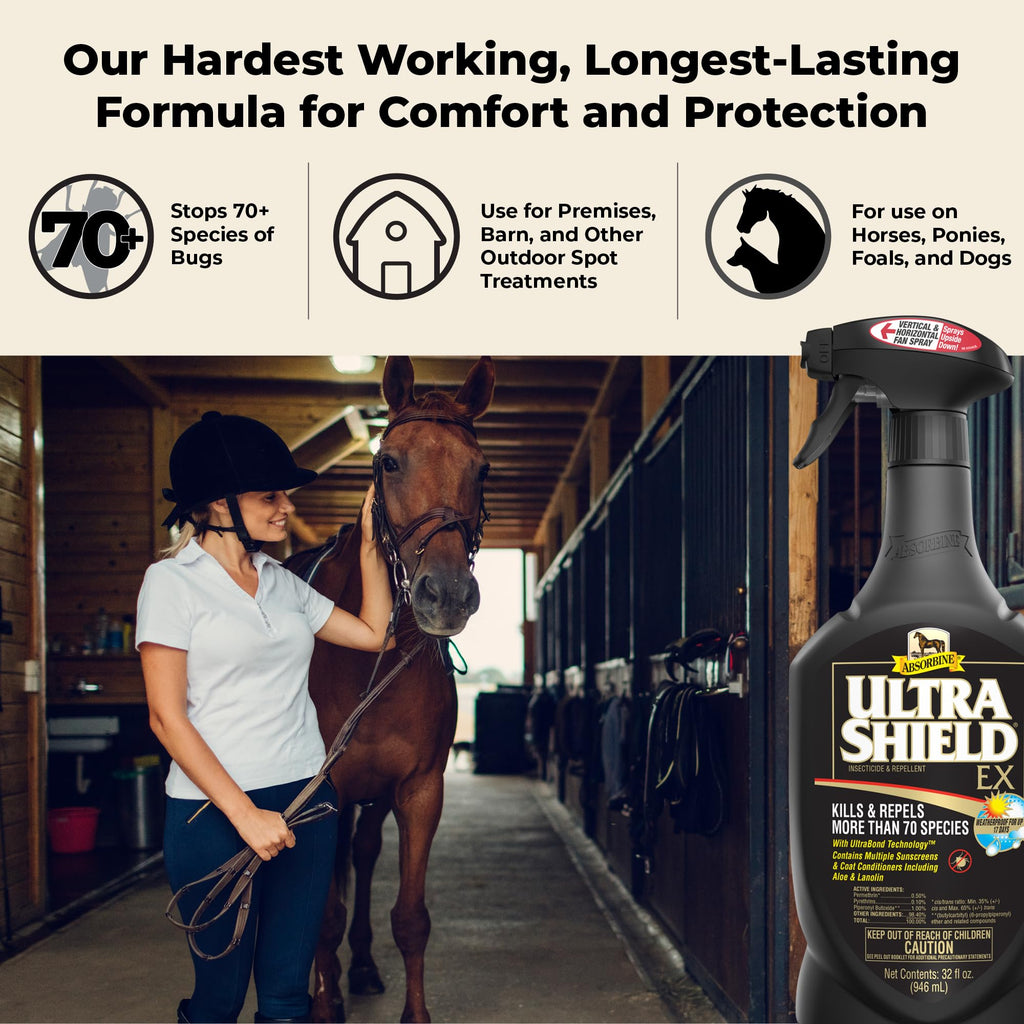 Absorbine UltraShield EX Combo – Sprayer + Refill Insecticide for Horses, Dogs, Premises | Kills & Repels 70+ Insects