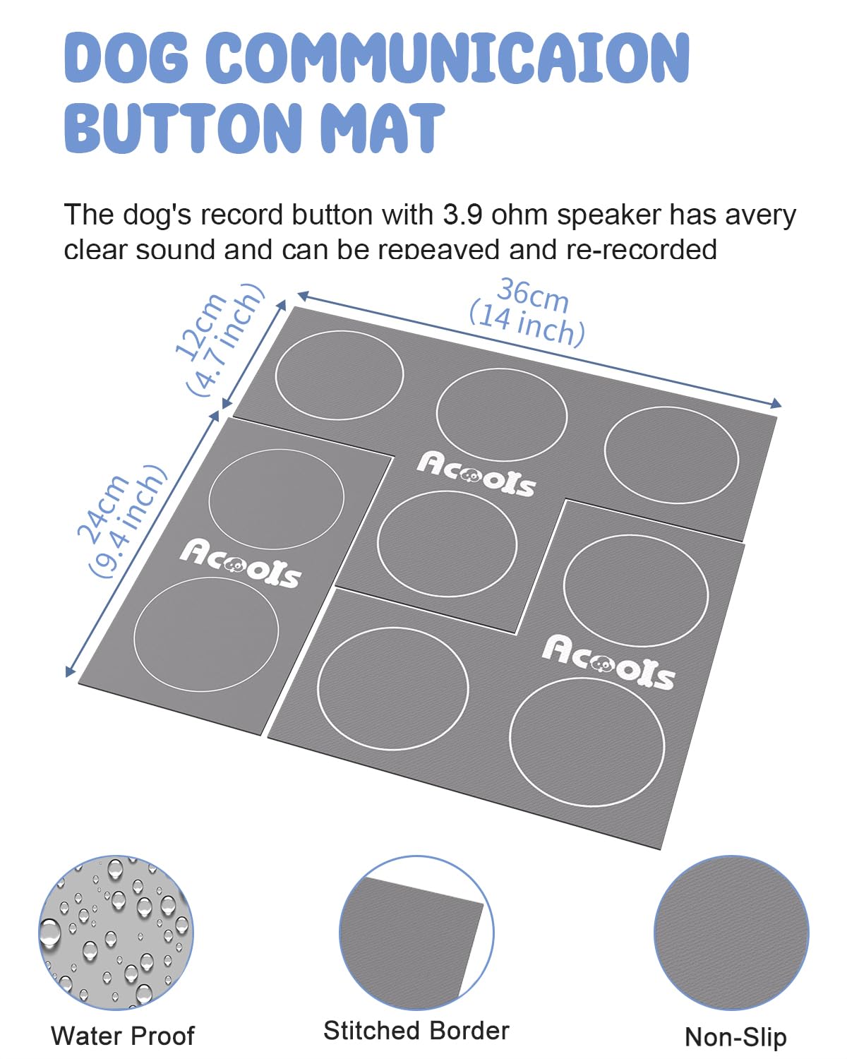 Acools Dog Buttons for Communication – 9-Piece Talking Button Set with Waterproof Mat & 48 Stickers