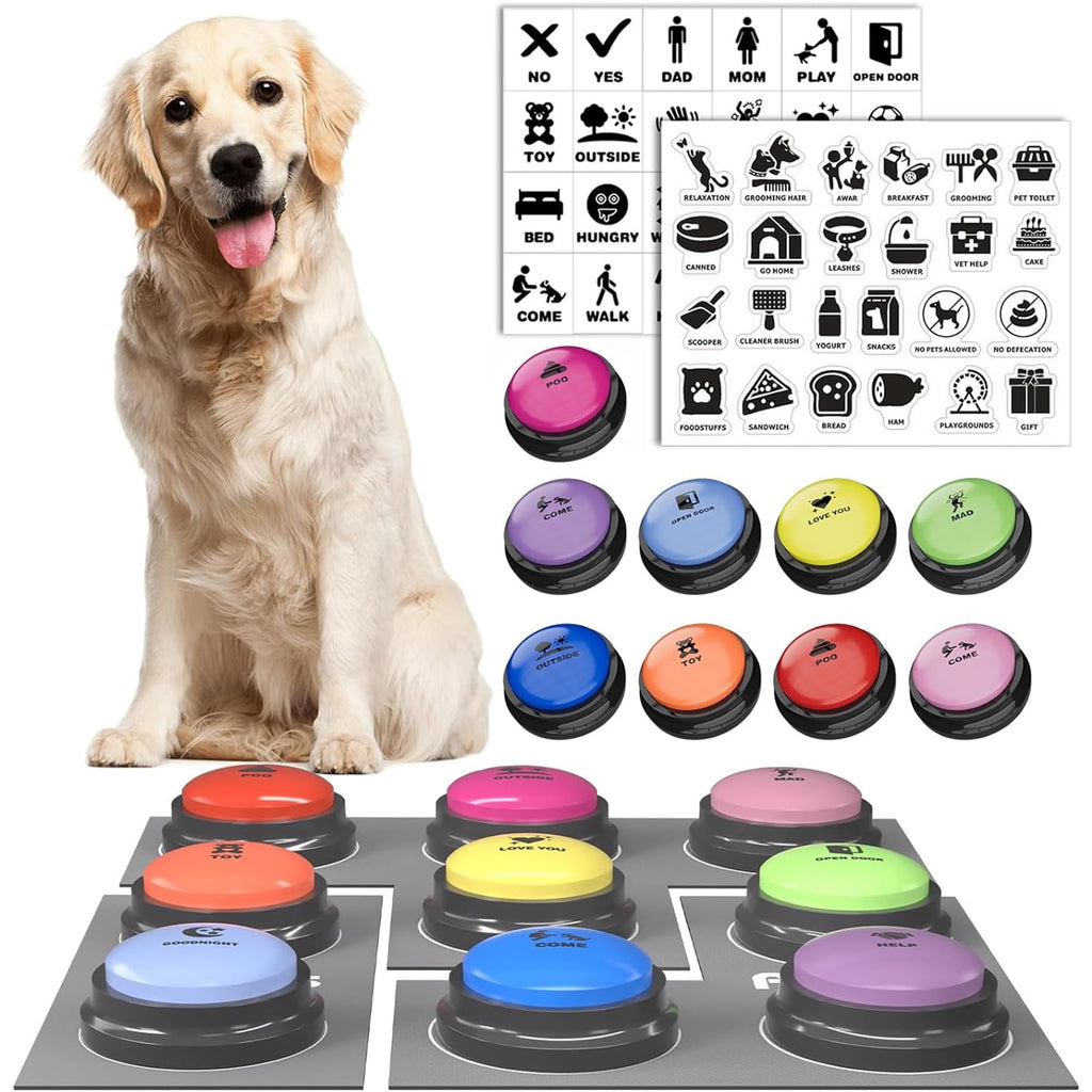 Acools Dog Buttons for Communication – 9-Piece Talking Button Set with Waterproof Mat & 48 Stickers