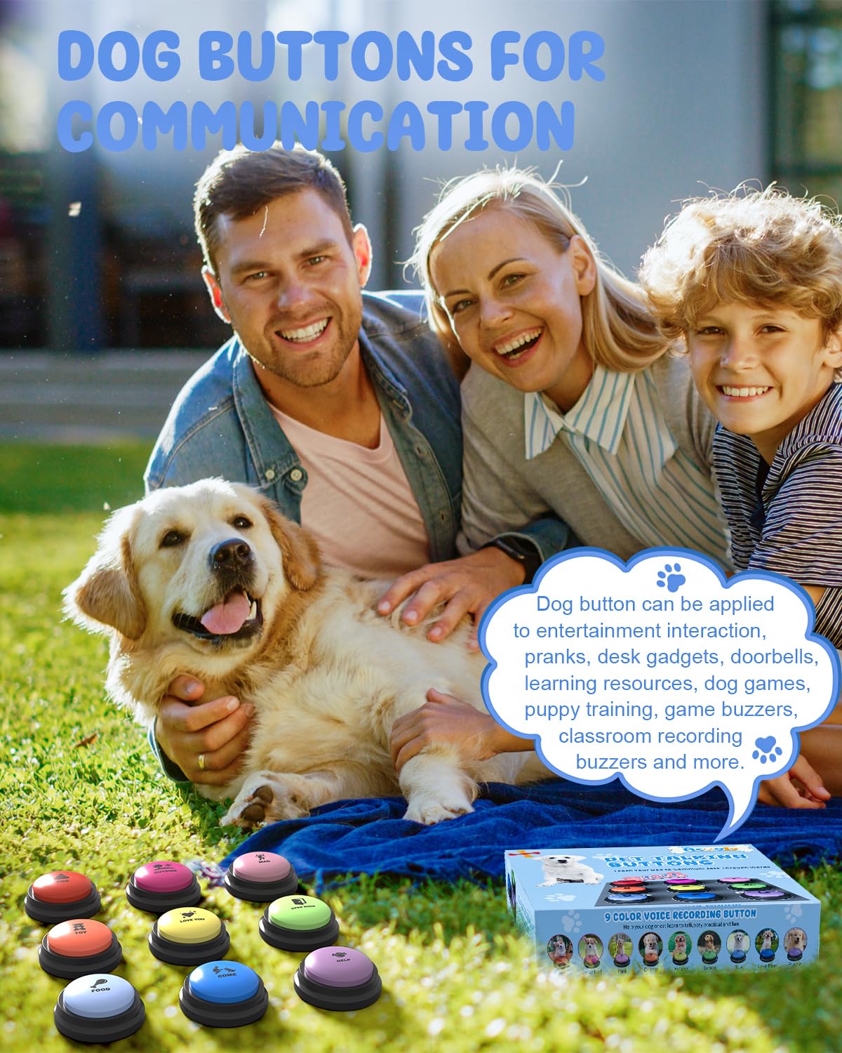 Acools Dog Buttons for Communication – 9-Piece Talking Button Set with Waterproof Mat & 48 Stickers