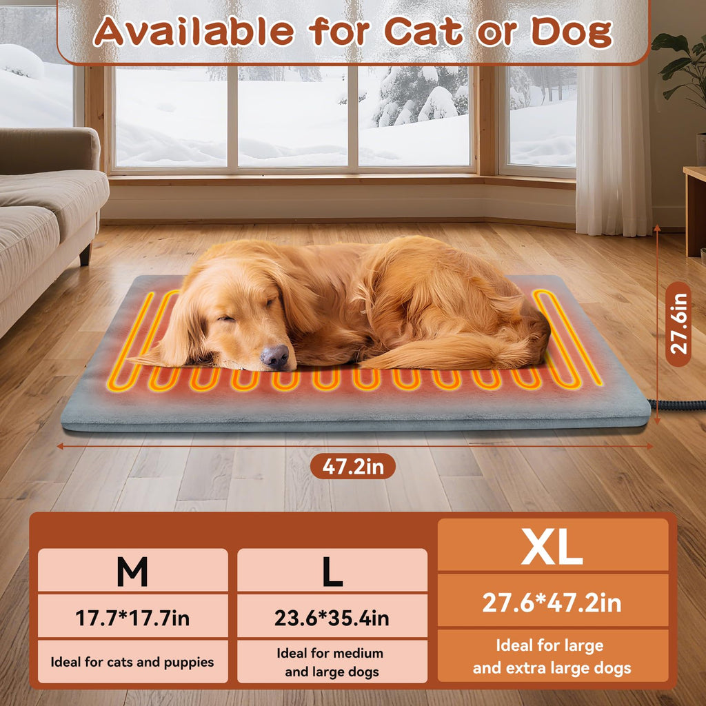 AFDUV Large Outdoor Pet Heating Pad – 35.4 x 23.6 in, Waterproof, Adjustable Temp, 4H–24H Timer