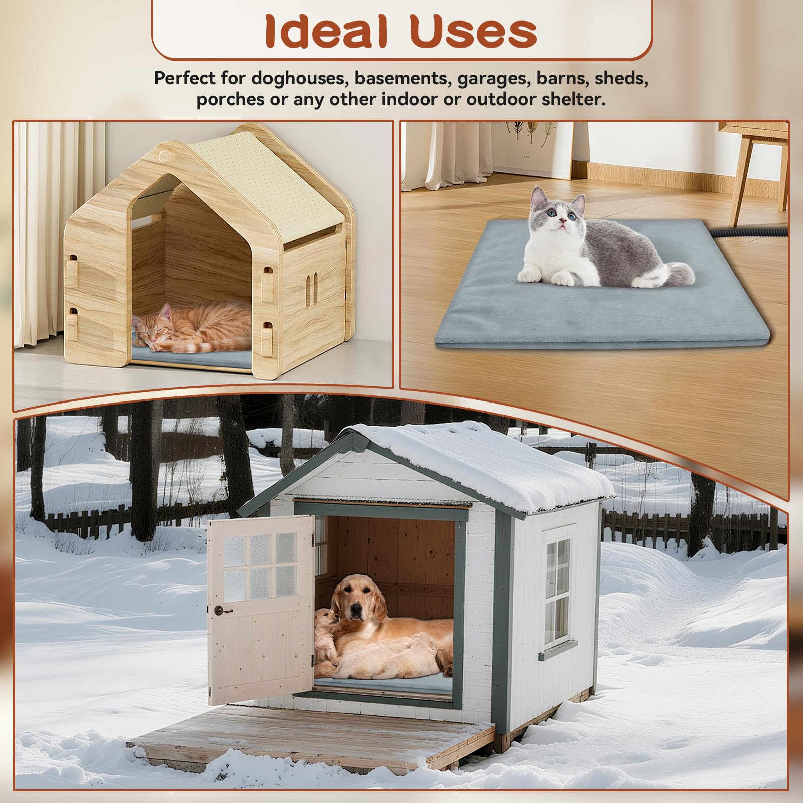 AFDUV Large Outdoor Pet Heating Pad – 35.4 x 23.6 in, Waterproof, Adjustable Temp, 4H–24H Timer