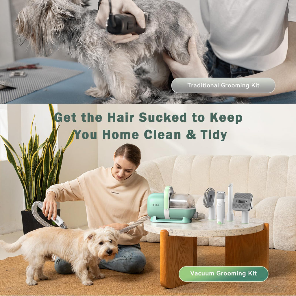 Afloia 6-in-1 Dog Grooming Kit with Vacuum Suction | Low Noise, Cordless Clipper