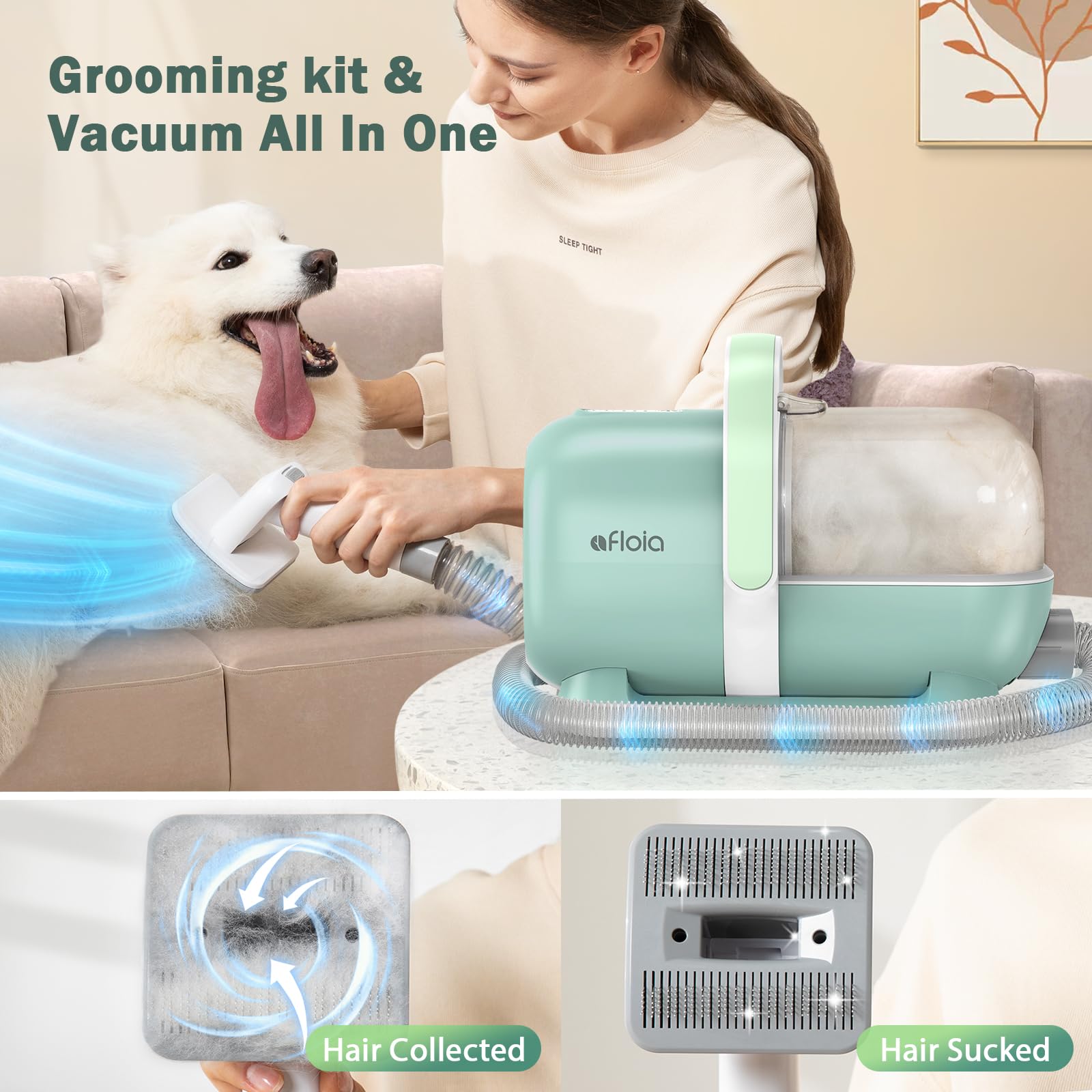 Afloia 6-in-1 Dog Grooming Kit with Vacuum Suction | Low Noise, Cordless Clipper