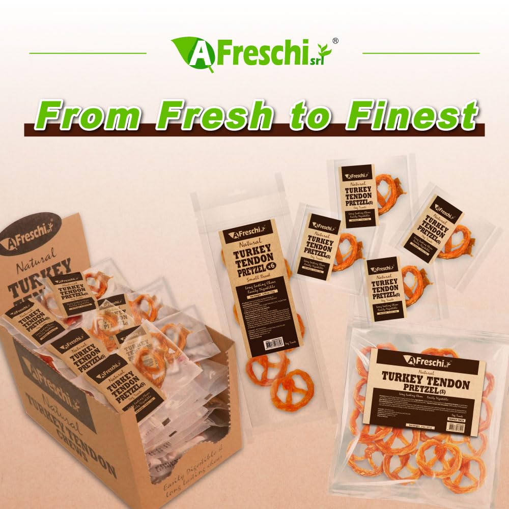 A Freschi srl Turkey Tendons for Dogs – USA-Sourced, Rawhide-Free Chews for Small Breeds (8 oz)