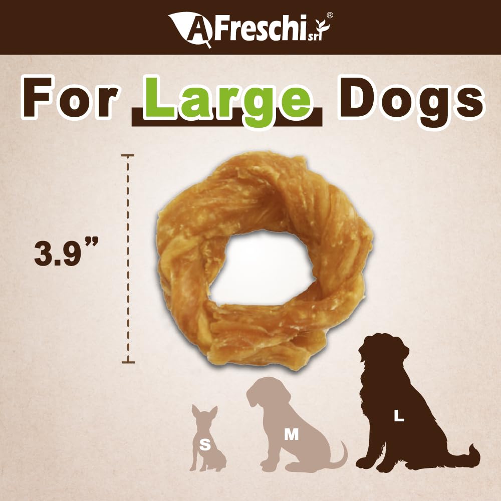 AFreschi Turkey Tendons for Dogs – USA-Sourced, Rawhide-Free Chews for Large Breeds, 10 oz Ring